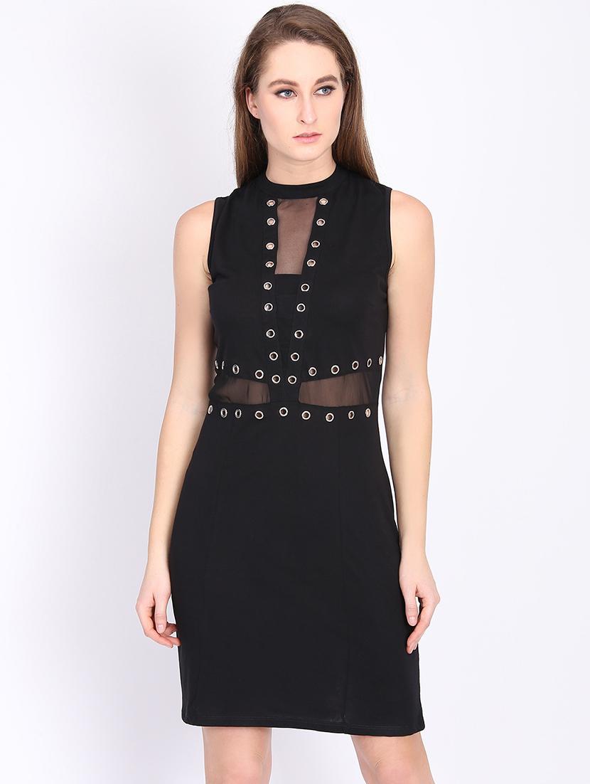 mock neck eyelet detail sheath dress - 16701729 - Zoom Image - 1