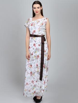 contrast belted floral maxi dress - 16701743 - Standard Image - 2