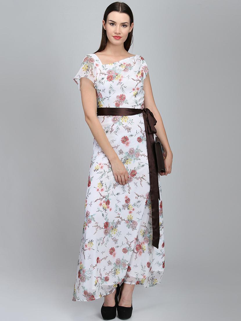 contrast belted floral maxi dress - 16701743 - Zoom Image - 1