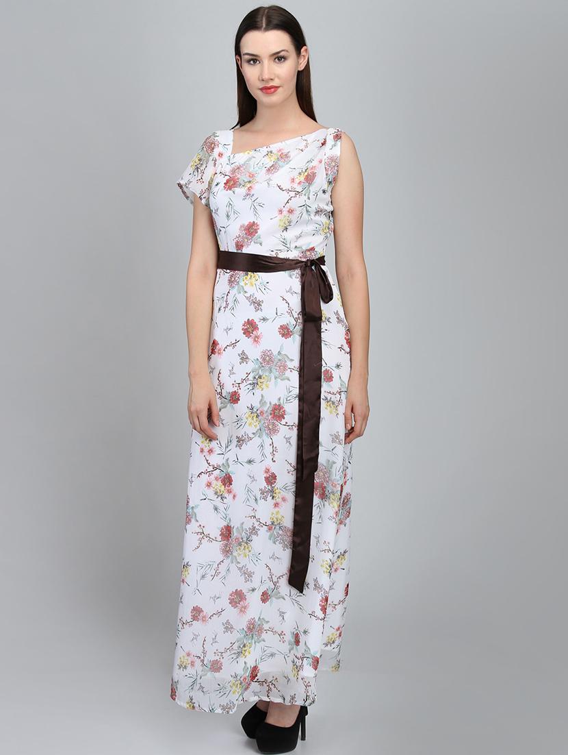 contrast belted floral maxi dress - 16701743 - Zoom Image - 2