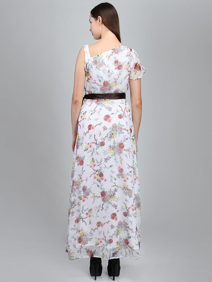 contrast belted floral maxi dress - 16701743 - Zoom Image - 3
