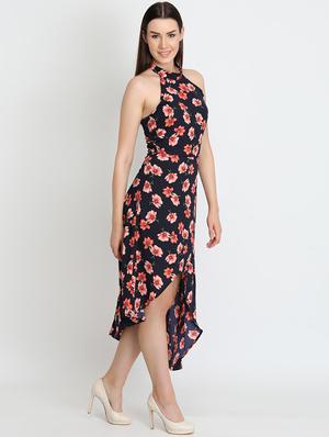 halter neck floral asymmetric dress - 16701817 - Standard Image - 2