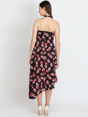 halter neck floral asymmetric dress - 16701817 - Standard Image - 3