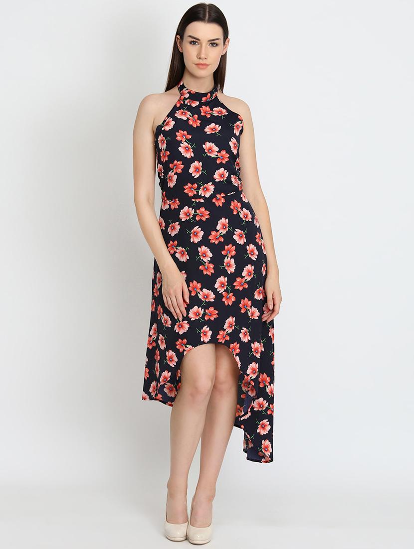 halter neck floral asymmetric dress - 16701817 - Zoom Image - 1