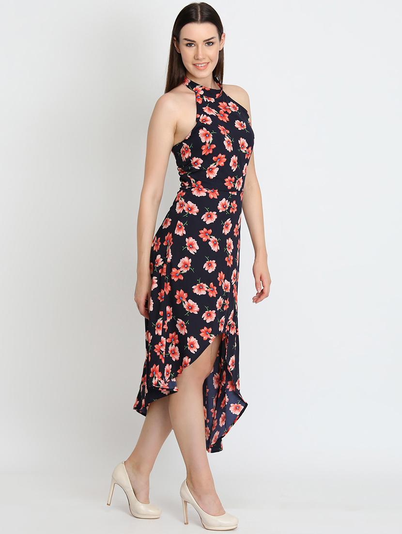 halter neck floral asymmetric dress - 16701817 - Zoom Image - 2