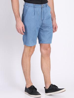 blue solid denim shorts - 16701818 - Standard Image - 2
