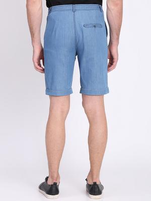 blue solid denim shorts - 16701818 - Standard Image - 3