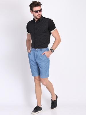 blue solid denim shorts - 16701818 - Standard Image - 4