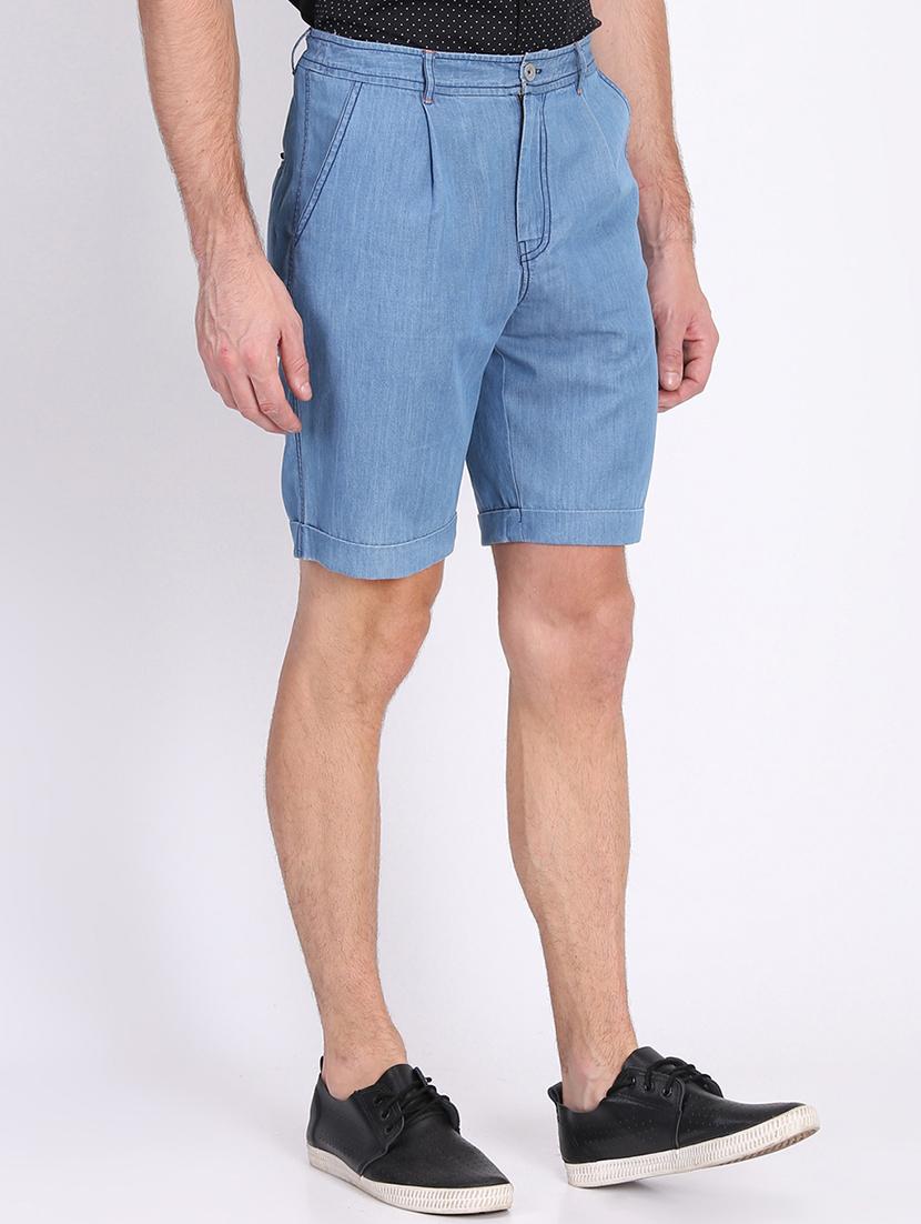 blue solid denim shorts - 16701818 - Zoom Image - 2