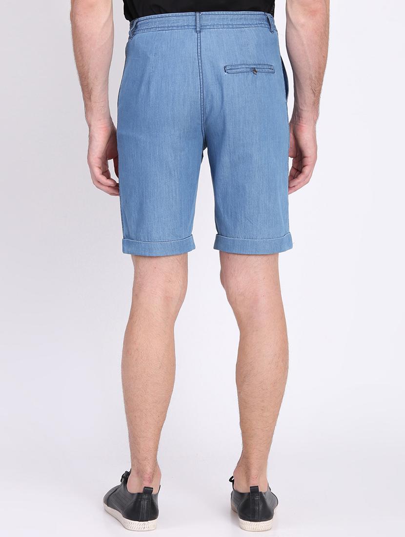 blue solid denim shorts - 16701818 - Zoom Image - 3