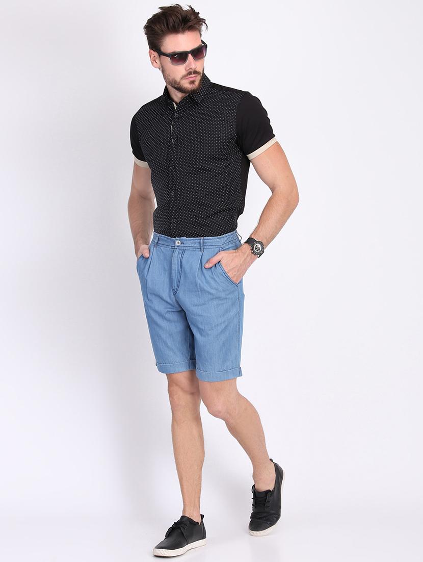 blue solid denim shorts - 16701818 - Zoom Image - 4