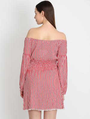 off shoulder striped a-line dress - 16701839 - Standard Image - 3