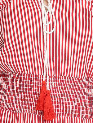 off shoulder striped a-line dress - 16701839 - Standard Image - 5