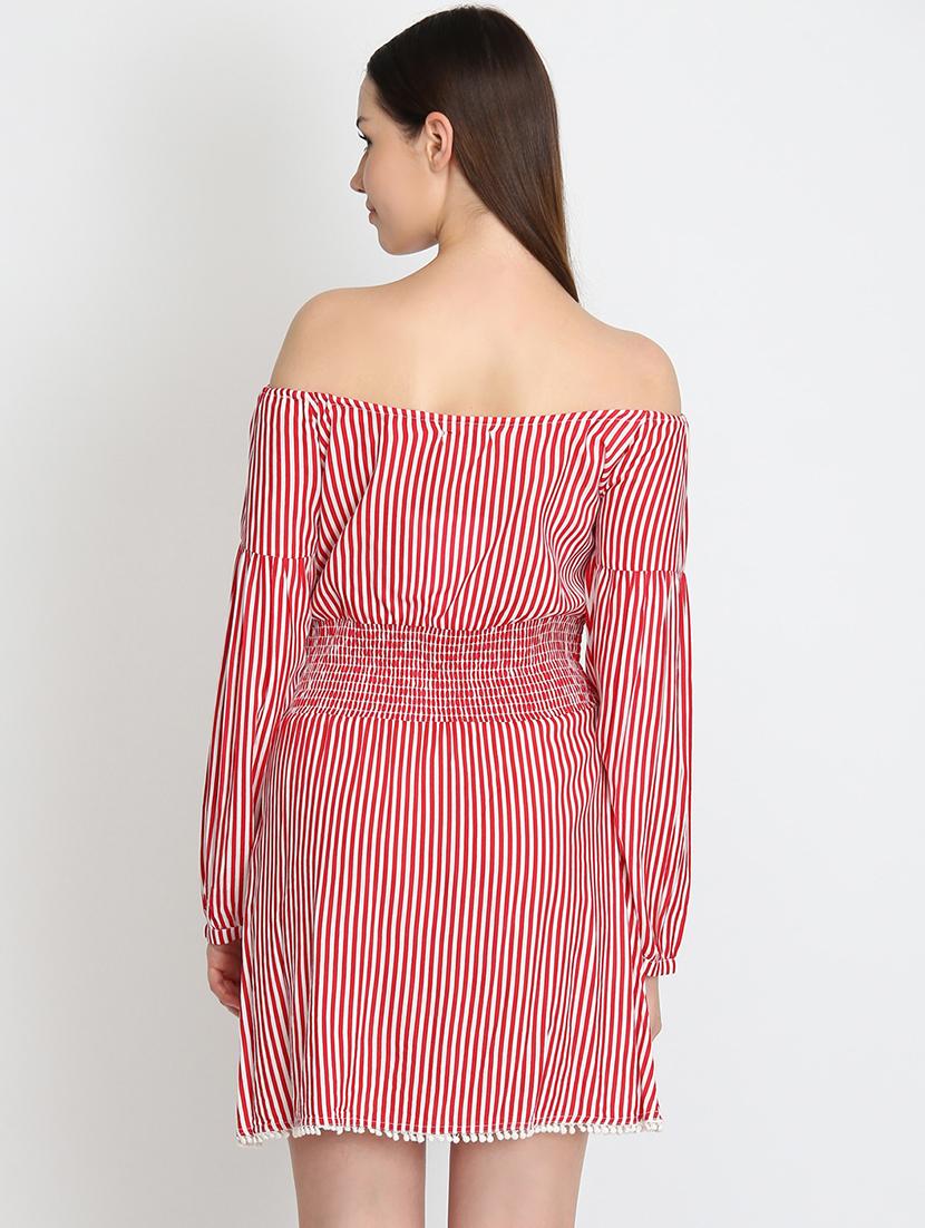 off shoulder striped a-line dress - 16701839 - Zoom Image - 3