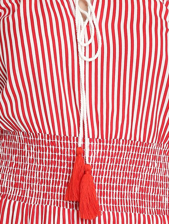 off shoulder striped a-line dress - 16701839 - Zoom Image - 5
