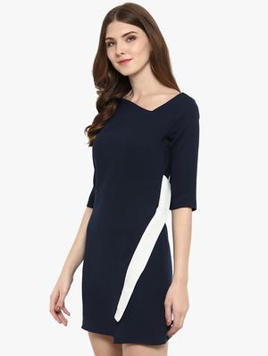 contrast detail asymmetric neck sheath dress - 16701880 - Standard Image - 2