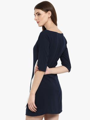 contrast detail asymmetric neck sheath dress - 16701880 - Standard Image - 3