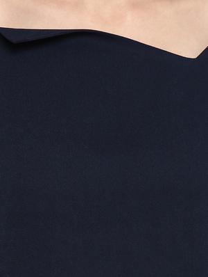 contrast detail asymmetric neck sheath dress - 16701880 - Standard Image - 5