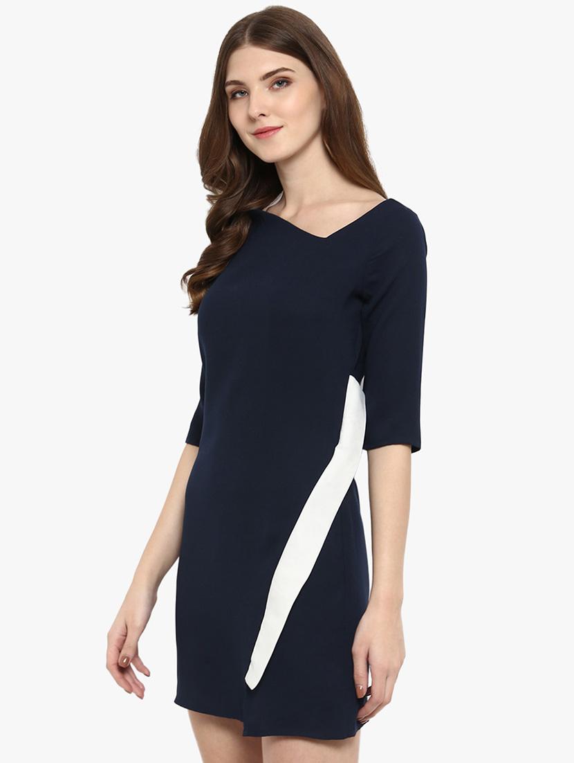 contrast detail asymmetric neck sheath dress - 16701880 - Zoom Image - 2