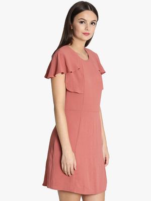 ruffle sleeved solid a-line dress - 16701897 - Standard Image - 2