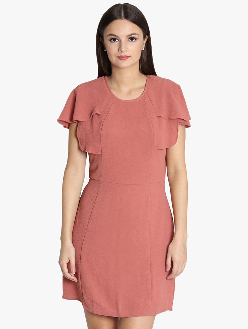 ruffle sleeved solid a-line dress - 16701897 - Zoom Image - 1