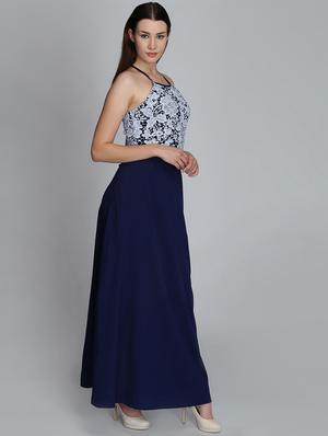 halter neck contrast lace detail maxi dress - 16701926 - Standard Image - 2
