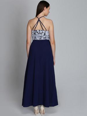halter neck contrast lace detail maxi dress - 16701926 - Standard Image - 3