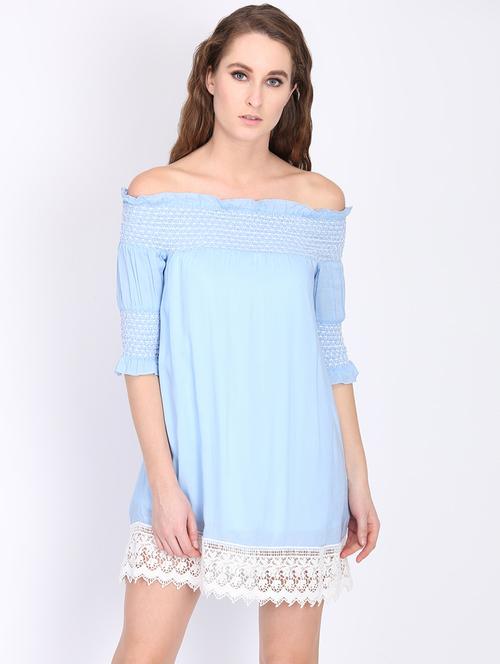 off shoulder laced hem a-line dress - 16701932 - Standard Image - 1