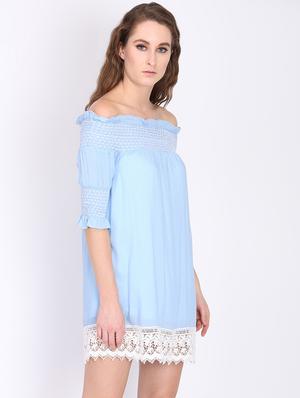 off shoulder laced hem a-line dress - 16701932 - Standard Image - 2