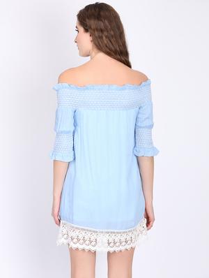off shoulder laced hem a-line dress - 16701932 - Standard Image - 3