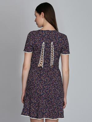 lace detail ditsy floral a-line dress - 16701943 - Standard Image - 3