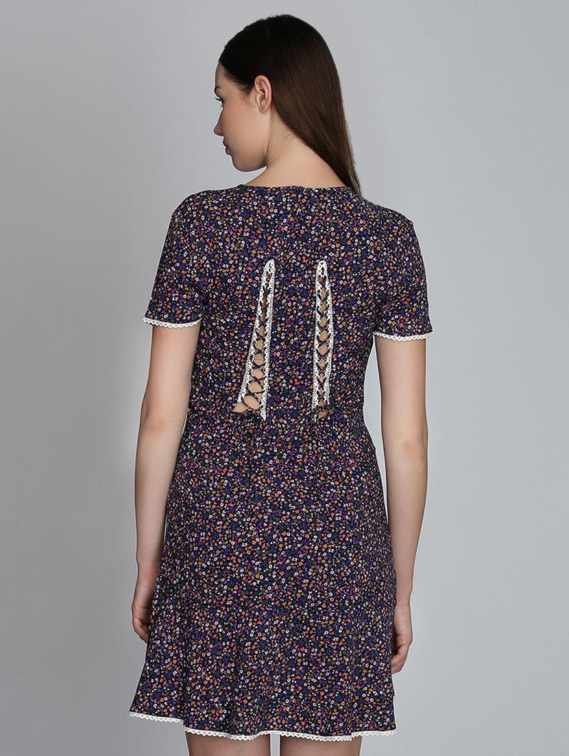lace detail ditsy floral a-line dress - 16701943 - Zoom Image - 3