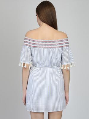 tie front off shoulder a-line dress - 16701948 - Standard Image - 3