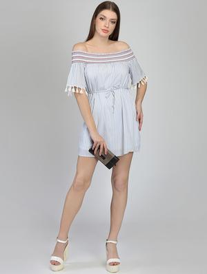 tie front off shoulder a-line dress - 16701948 - Standard Image - 4