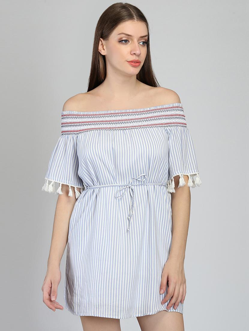 tie front off shoulder a-line dress - 16701948 - Zoom Image - 1
