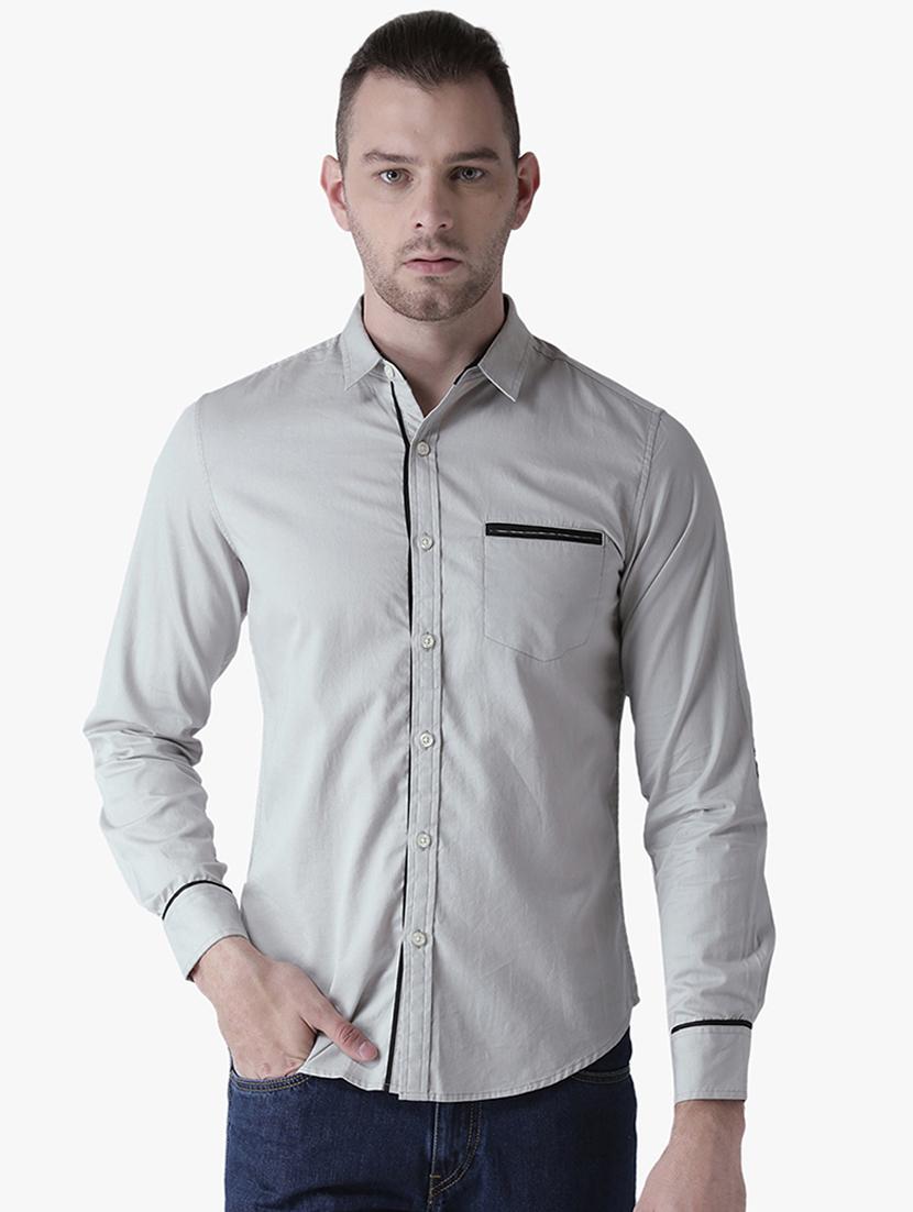 grey solid casual shirt - 16701957 - Zoom Image - 1