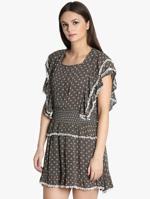 lace detail smocked waist a-line dress - 16701958 - Standard Image - 2