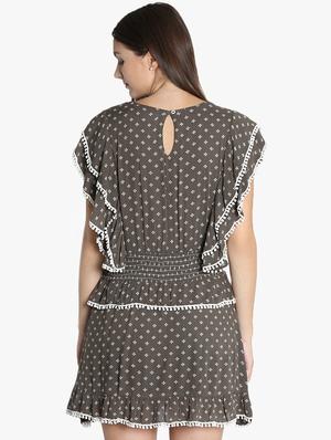 lace detail smocked waist a-line dress - 16701958 - Standard Image - 3