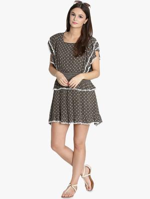 lace detail smocked waist a-line dress - 16701958 - Standard Image - 4