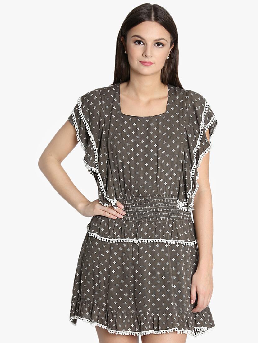 lace detail smocked waist a-line dress - 16701958 - Zoom Image - 1