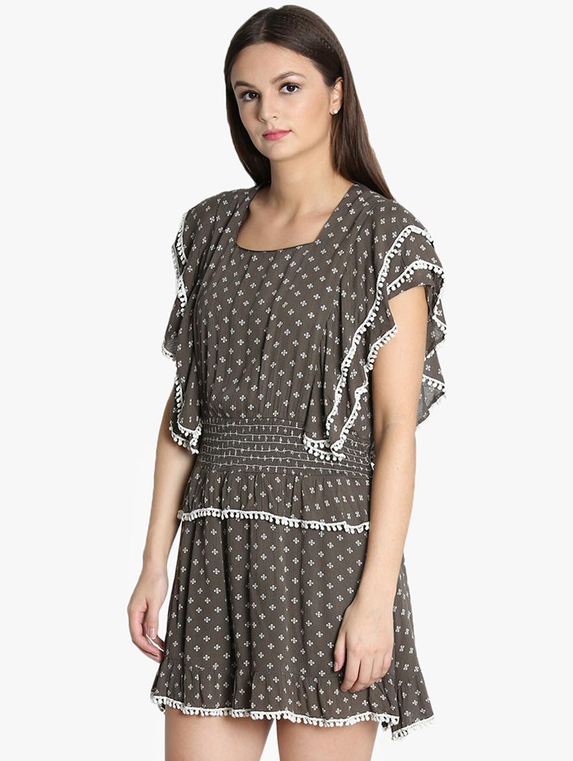 lace detail smocked waist a-line dress - 16701958 - Zoom Image - 2