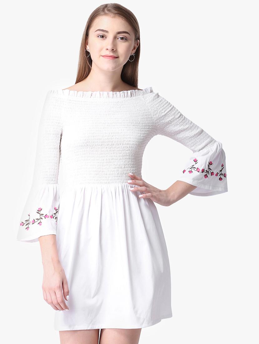 bell sleeved smocked a-line dress - 16701960 - Zoom Image - 1