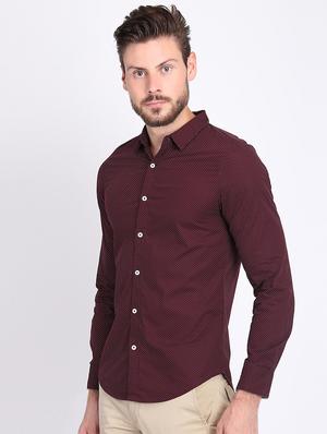 maroon polka dot print casual shirt - 16701993 - Standard Image - 2