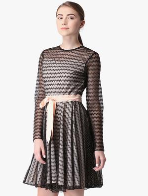 round neck tie front fit & flare dress - 16701999 - Standard Image - 2