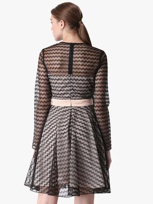 round neck tie front fit & flare dress - 16701999 - Standard Image - 3