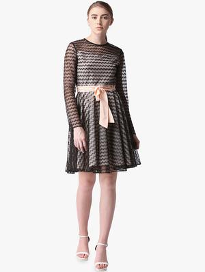 round neck tie front fit & flare dress - 16701999 - Standard Image - 4