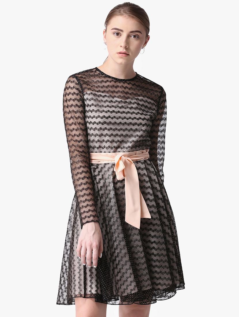round neck tie front fit & flare dress - 16701999 - Zoom Image - 1