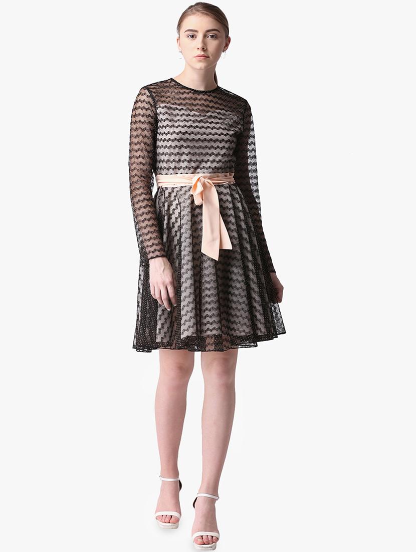 round neck tie front fit & flare dress - 16701999 - Zoom Image - 4