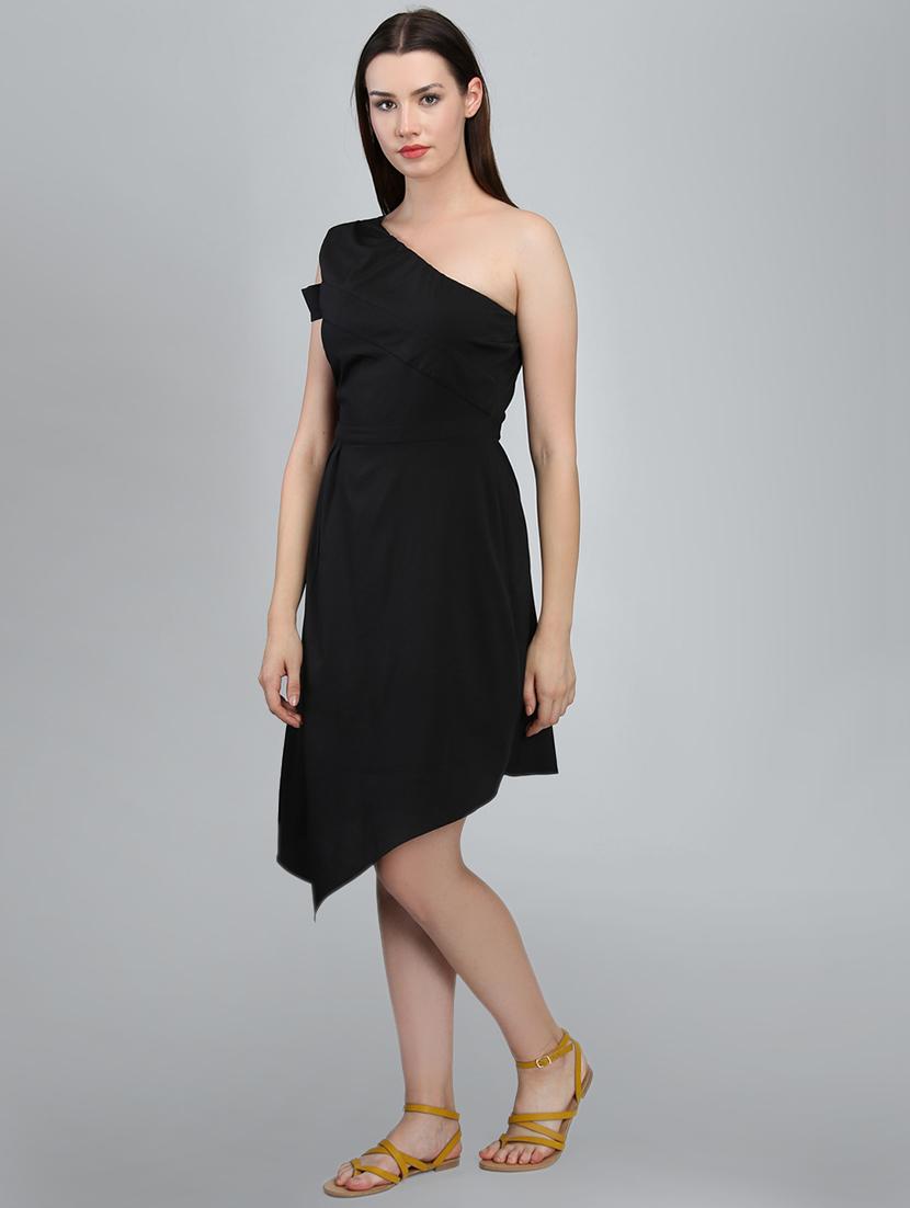 single shoulder solid asymmetric dress - 16702011 - Zoom Image - 2
