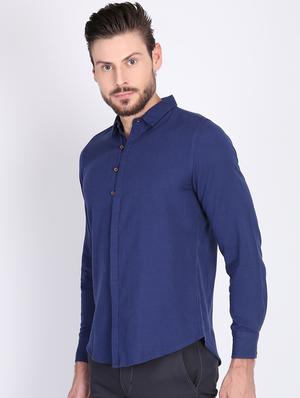 blue solid casual shirt - 16702040 - Standard Image - 2
